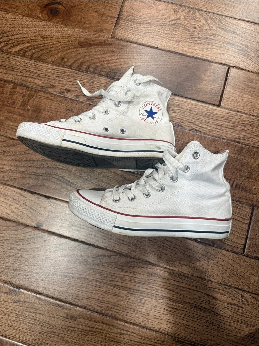 Converse White & Red Trim High Top Sneakers